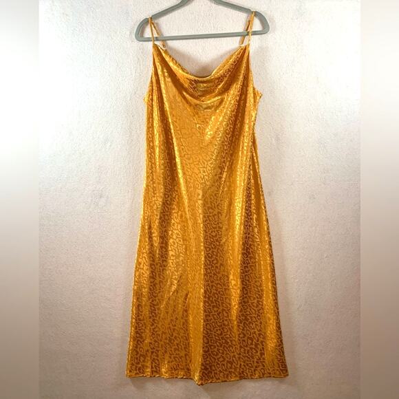 Emma Michelle Womens Cowl Neck Slip Dress Sz L Y2K Retro Golden Goddess Leopard - Picture 1 of 13
